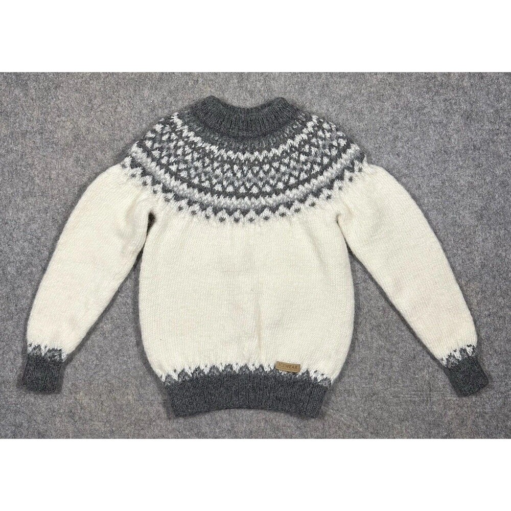 Icewear Wool Sweater Womens XS White Geometric Pullover Iceland *SHRUNK READ*